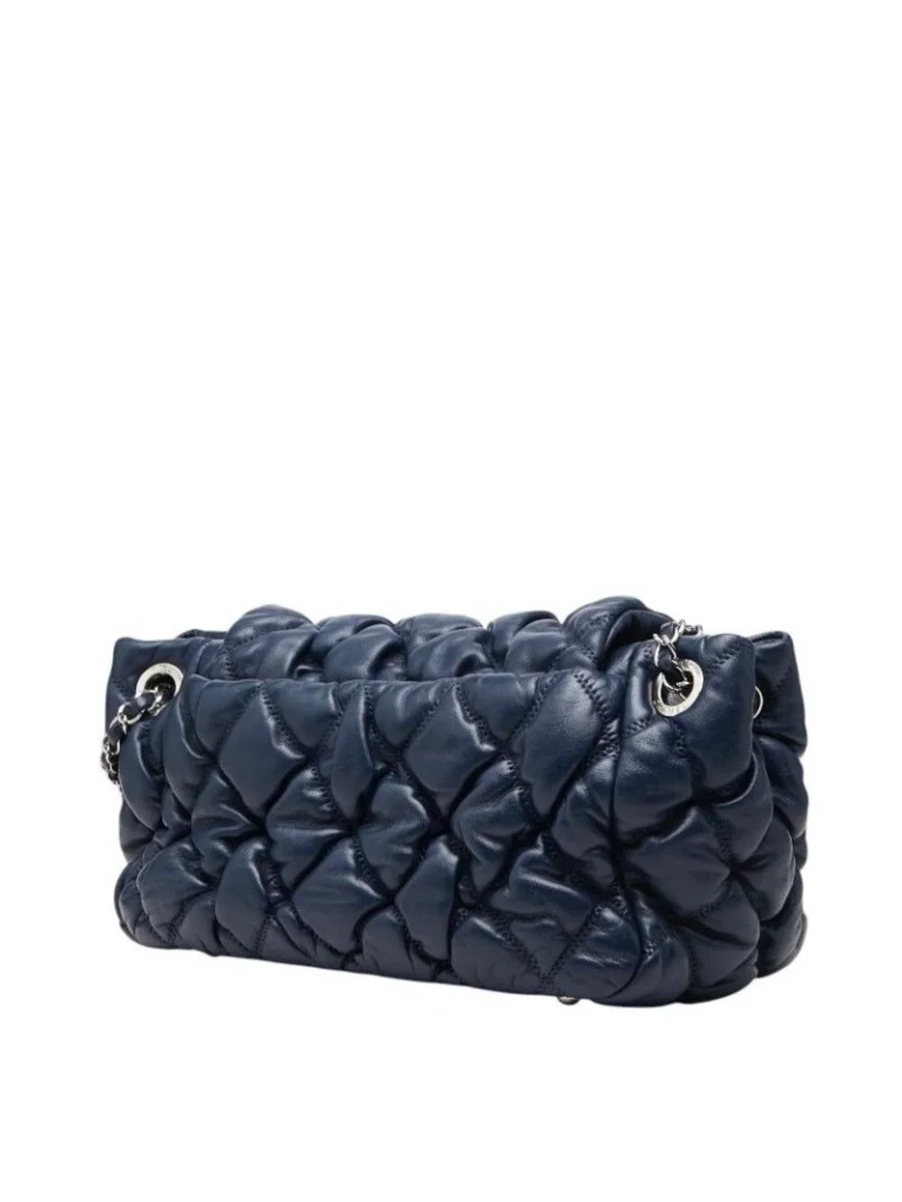 Chanel Quilted Bubble Quilt CC Logo Chain Shoulder Bag Navy Lambskin